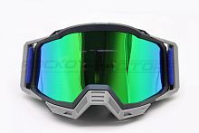 Мотоочки кроссовые ROCKOT (Рокот) RM - 386 (черный - серый/зеленая, REVO, Anti - Scratch/Anti - Fog)