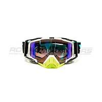 Очки кроссовые ROCKOT (Рокот) RM-323 (белый-чёрный-зелёный/зелено-синяя, Anti-Scratch)